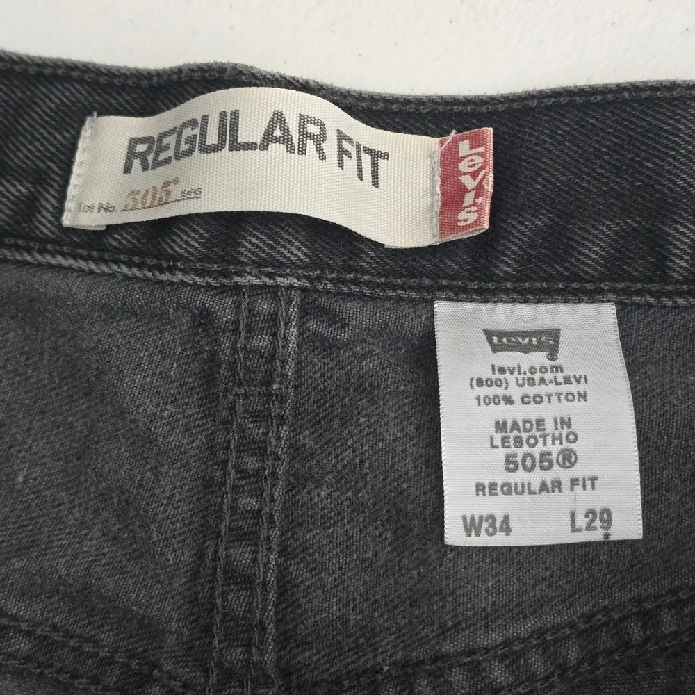 Vintage Levis 505 Regular Fit Jeans Faded Black Denim Straight Leg Mens 32x28
